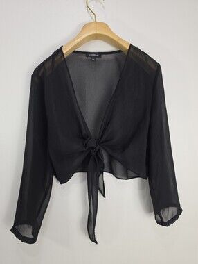 le chateau Black Sheer Tie-Front Blouse